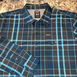 Wrangler Outdoor Men's Vented Plaid Button Up Hiking Fishing Shirt Size XL